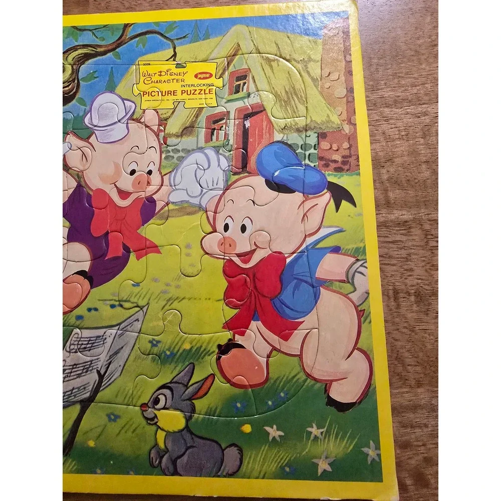 Vintage Jaymar Walt Disney Three Little Pigs Interlocking Tray Puzzle Cardboard